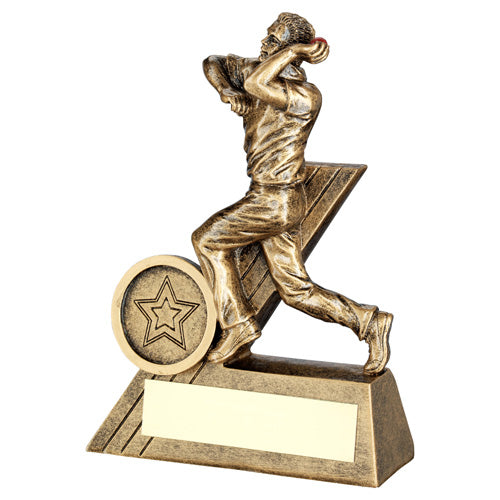 Brz/Gold Mini Male Cricket Bowler Figure With Plate (1in Centre) - 4In