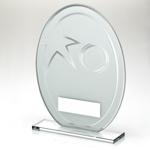 White/Silver Printed Glass Oval And Wreath Design With Plate (1in Cen) - 7.25In