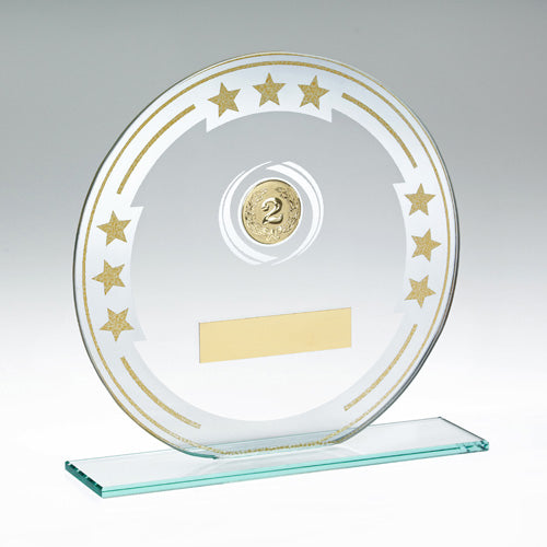 Jade Round Glass With Silver/Gold Detail And Plate (1in Centre) - 7In