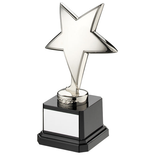 Silver Metal Star On Black Plastic Base Assembled Trophy - 6In