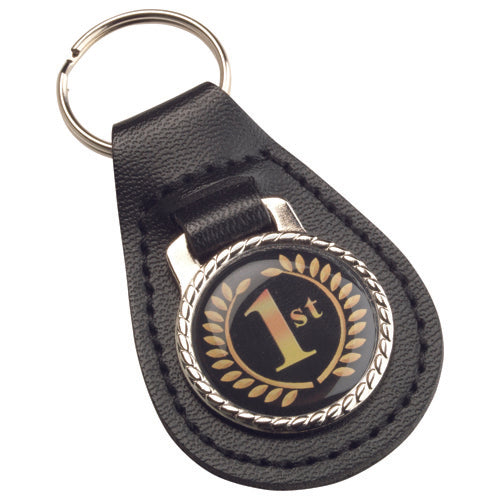 Black Pu Leather Key Fob (1in Centre) - 2.5In