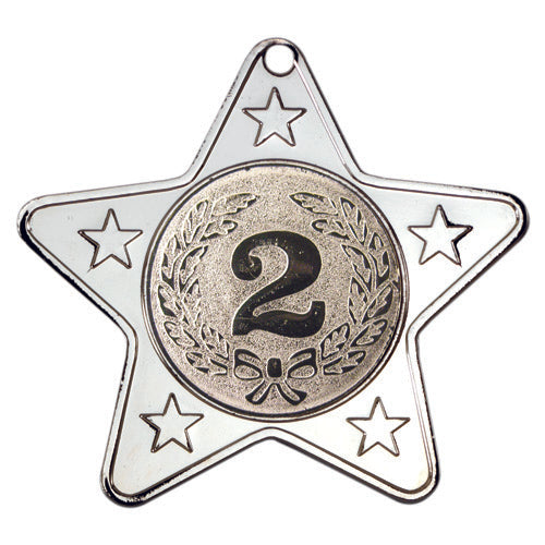 Star Shaped Medal With 5 Mini Stars (1in Centre) Silver - 2In