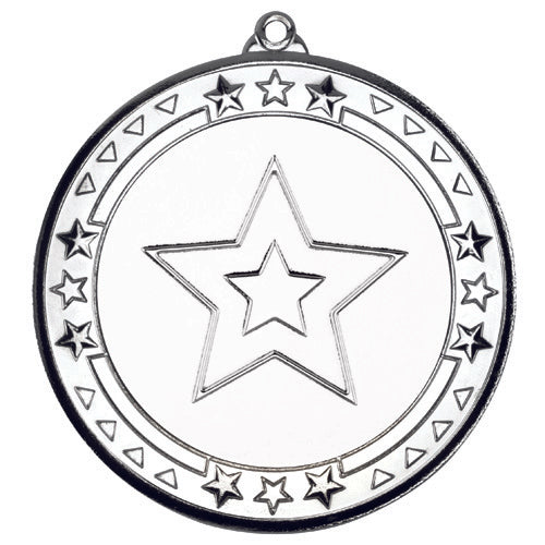 Tri Star Medal (2In Centre) Silver - 2.75In