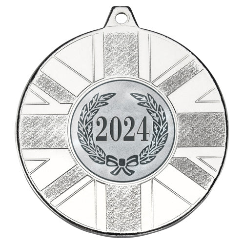 Union Flag Medal (1in Centre) Silver - 2In