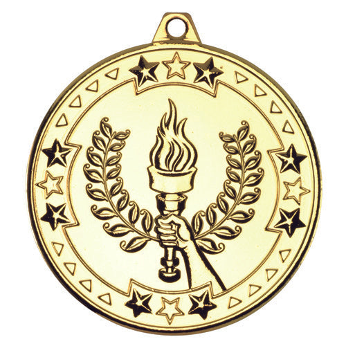 Victory Torch Tri Star Medal - Gold 2In