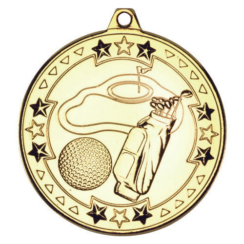 Golf Tri Star Medal Gold - 2In