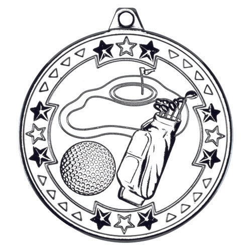 Golf Tri Star Medal Silver - 2In