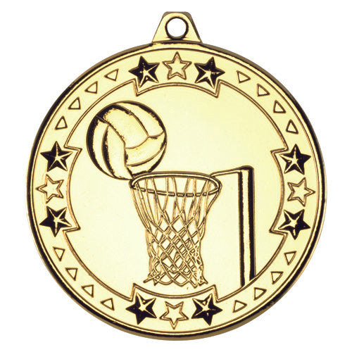 Netball Tri Star Medal Gold - 2In