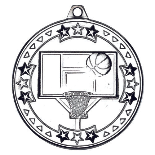 Basketball Tri Star Medal Silver - 2In