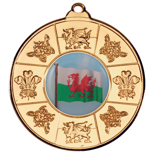 Wales Medal (1in Centre) Gold - 2In