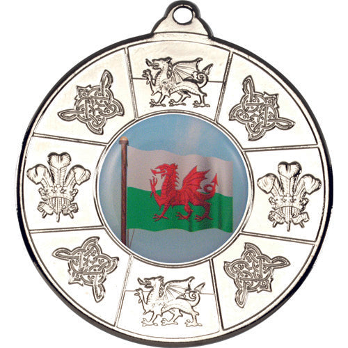 Wales Medal (1in Centre) Silver - 2In