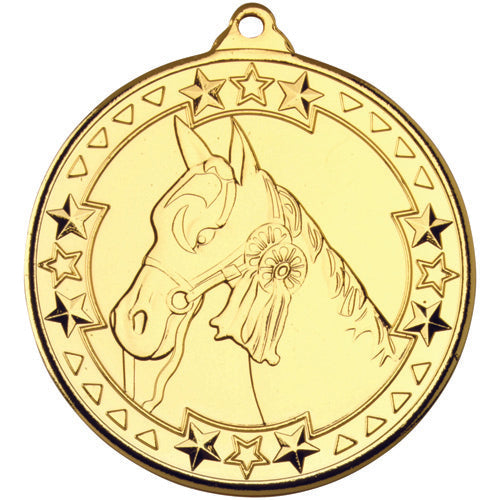 Horse Tri Star Medal Gold - 2In