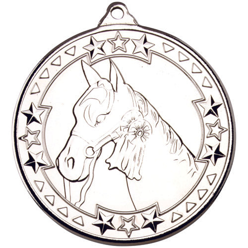 Horse Tri Star Medal Silver - 2In