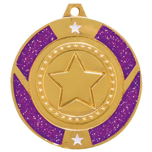 Glitter Star Medal Gold & Purple 50mm