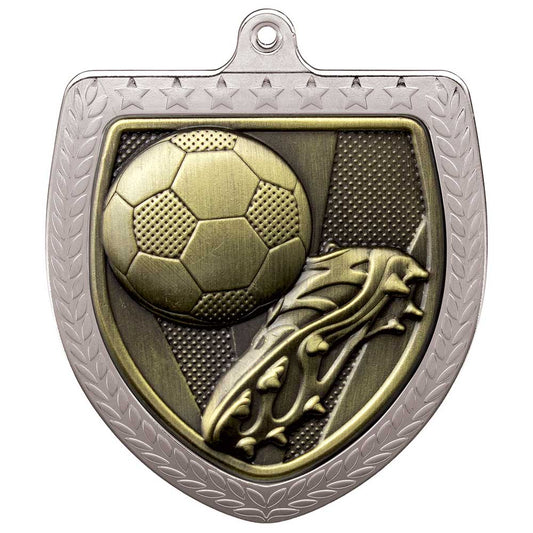 Cobra Football Boot & Ball Shield Medal Silver 75mm