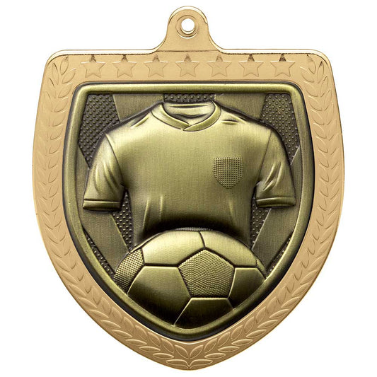 Cobra Football Shirt & Ball Shield Medal Gold 75mm