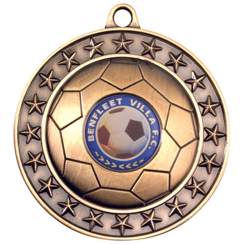 Football Medal Large (1in Centre) Antique Gold - 2.75In