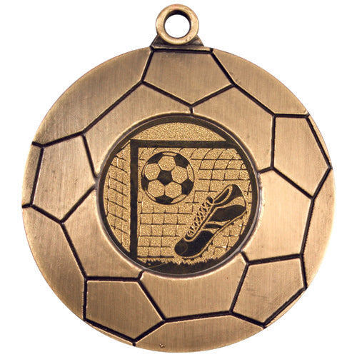 Domed Football Medal (1in Centre) Antique Gold - 2In