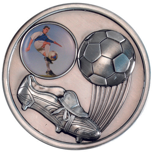 Football And Boot Medallion (1in Centre) Antique Silver - 2.75In