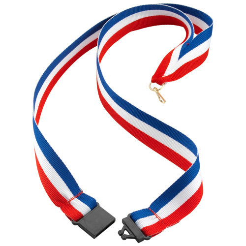 Medal Ribbon R/W/B With Plastic Safety Clip - 30 X 0.875In