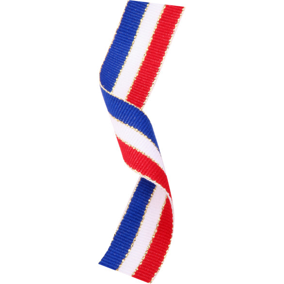 Medal Ribbon Red White & Blue With Gold Thread 395x22mm