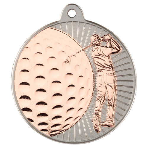 Golf Two Colour Medal Matt Silver/Bronze - 2In