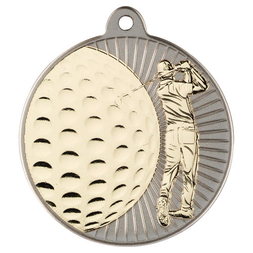 Golf Two Colour Medal Matt Silver/Gold - 2In