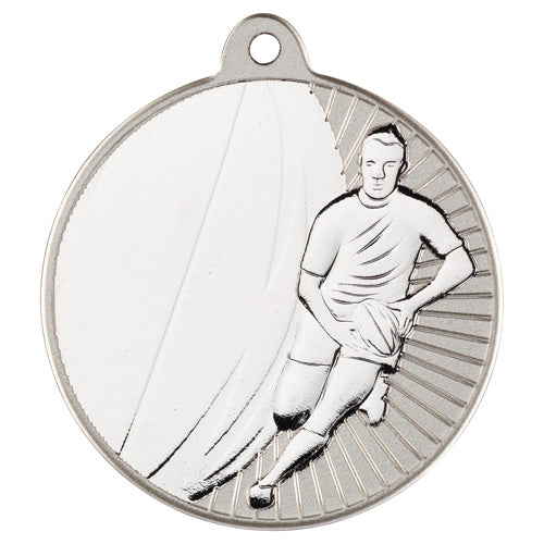 Rugby Two Colour Medal Matt Silver/Silver - 2In