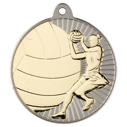 Netball Two Colour Medal Matt Silver/Gold - 2In