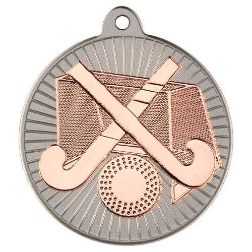 Hockey Two Colour Medal Matt Silver/Bronze - 2In