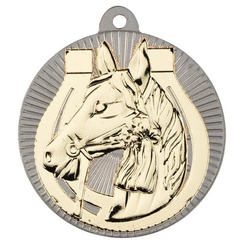 Horse Two Colour Medal Matt Silver/Gold - 2In