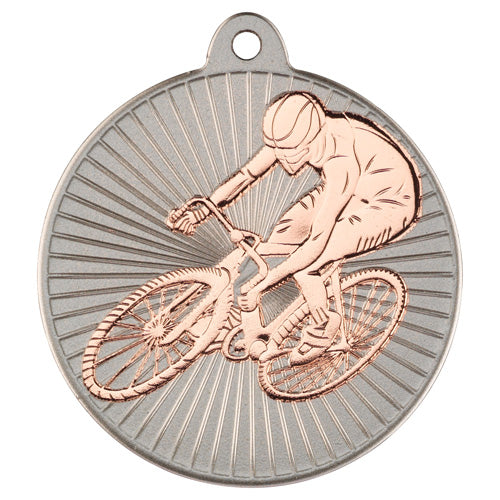 Cycling Two Colour Medal Matt Silver/Bronze - 2In