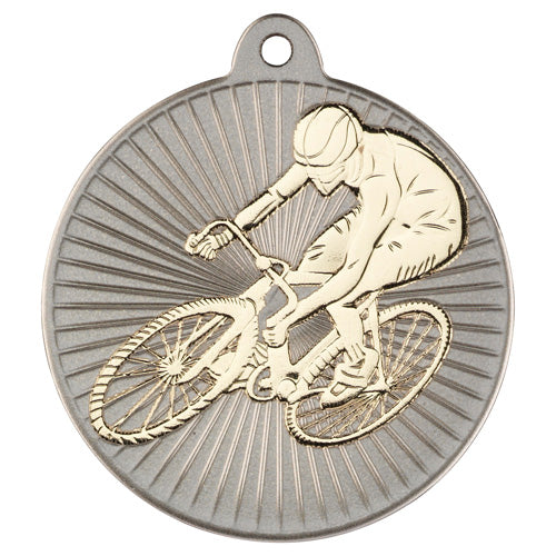 Cycling Two Colour Medal Matt Silver/Gold - 2In