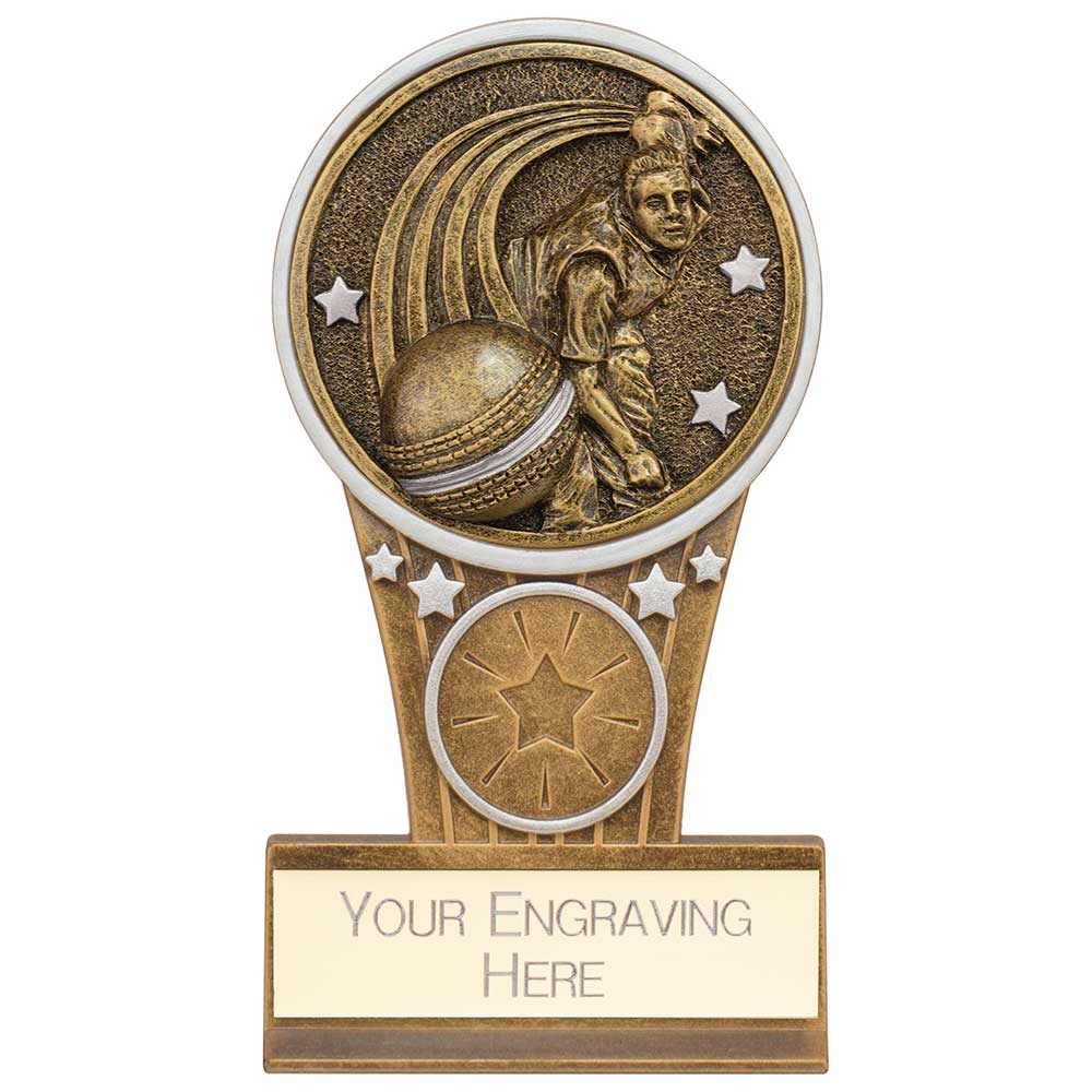 Ikon Tower Cricket Bowler Award Antique Silver & Gold 125mm