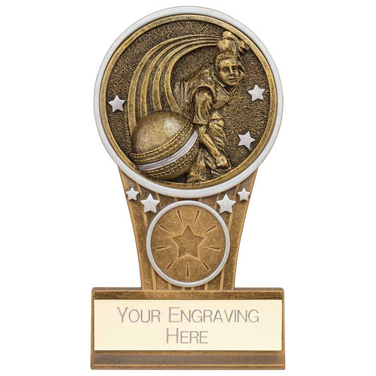 Ikon Tower Cricket Bowler Award Antique Silver & Gold 125mm