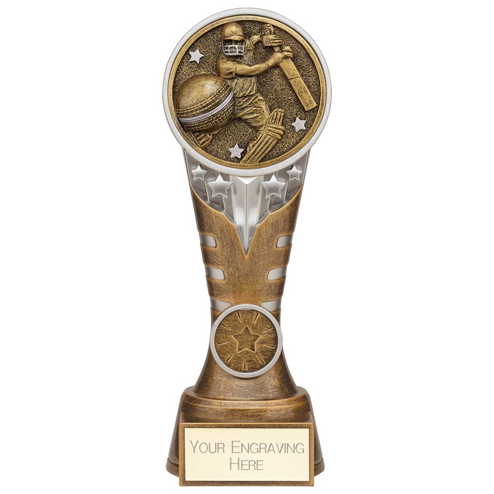Ikon Tower Cricket Batsman Award Antique Silver & Gold 200mm