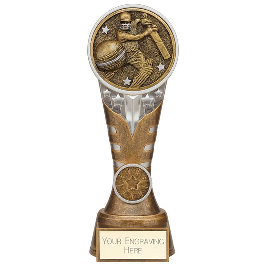 Ikon Tower Cricket Batsman Award Antique Silver & Gold 200mm