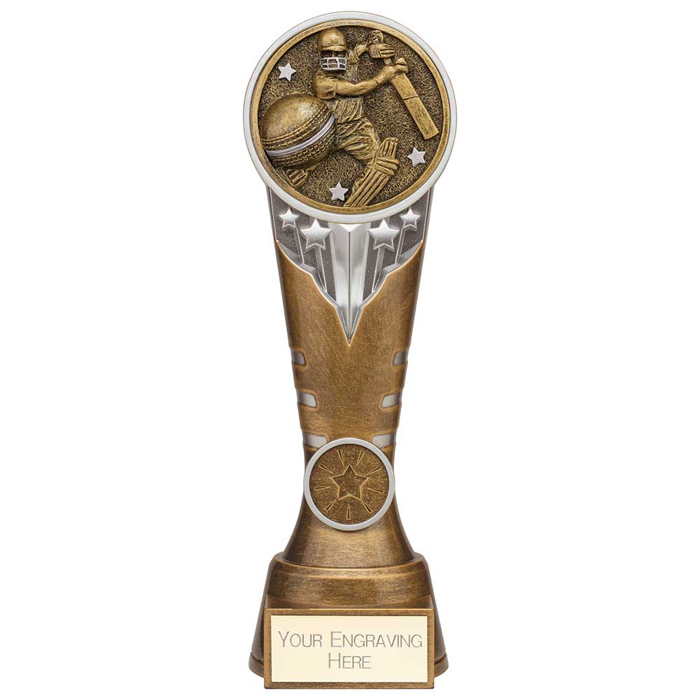 Ikon Tower Cricket Batsman Award Antique Silver & Gold 225mm