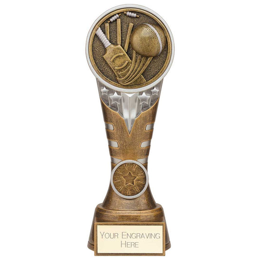 Ikon Tower Cricket Award Antique Silver & Gold 200mm