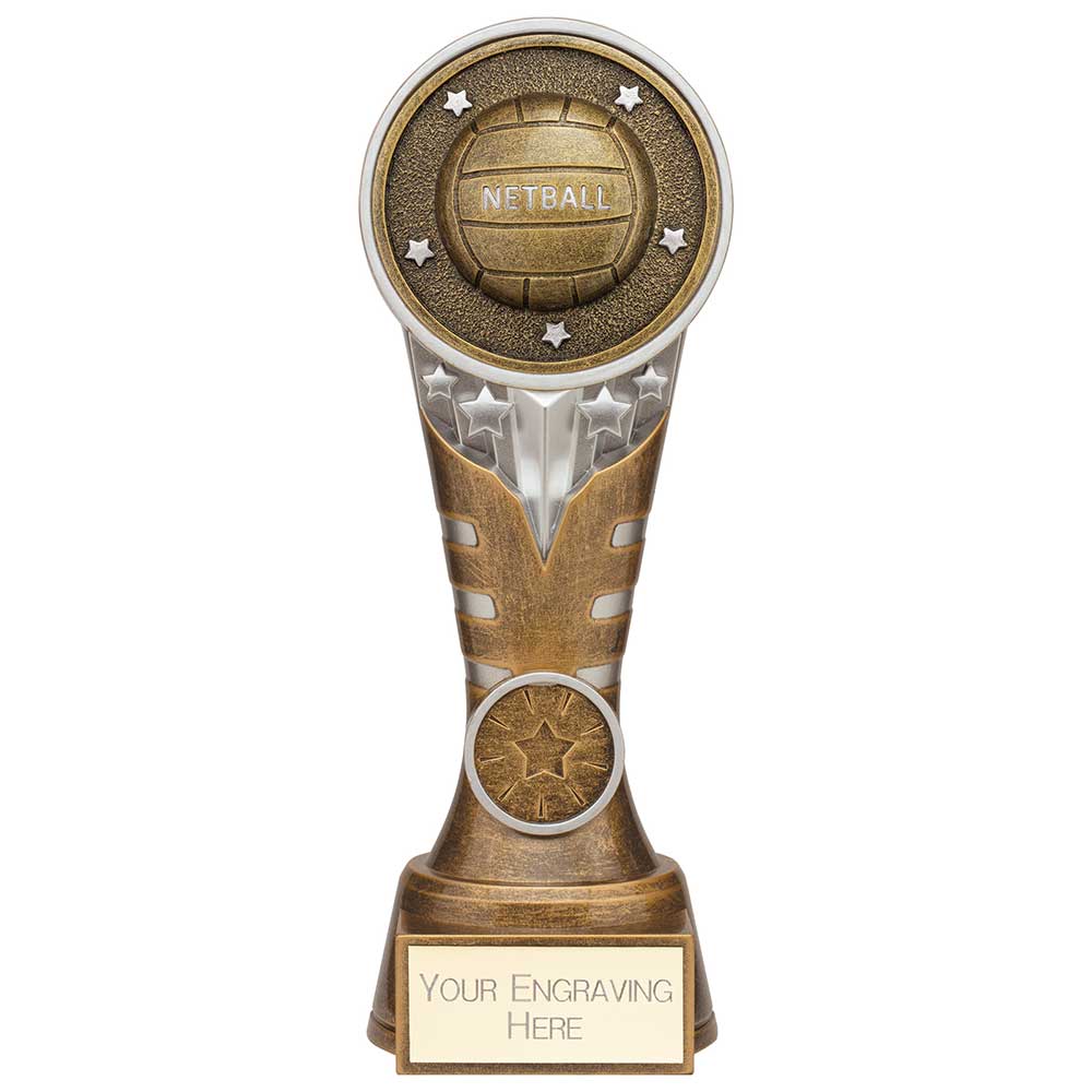Ikon Tower Netball Award Antique Silver & Gold 200mm