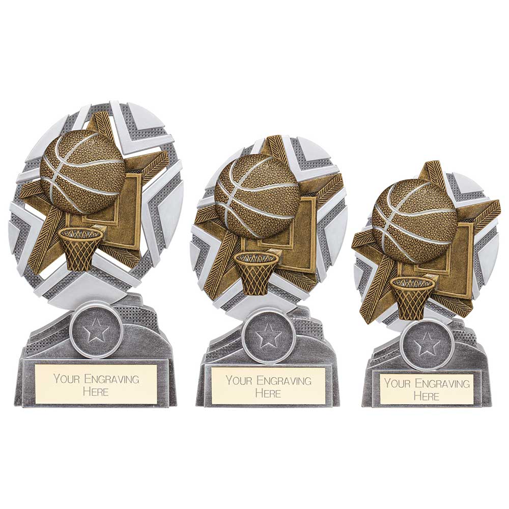 The Stars Basketball Plaque Award Silver & Gold 130mm