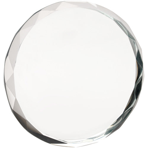 Clear Glass Round Paperweight With Faceted Edge (19Mm Thick) - 3.25In