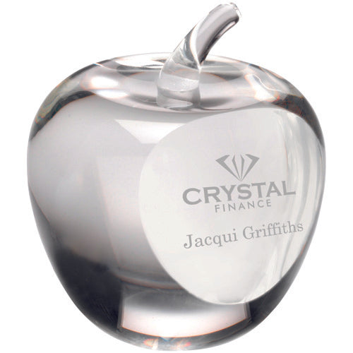 Clear Glass 'Apple' Paperweight With Presentation Case - 3.5In