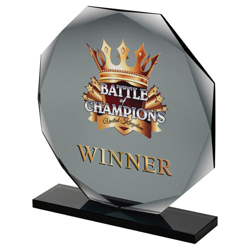 Smoked Black Glass Octagon Plaque (10Mm Thick) - 6.75In