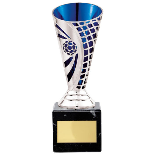 Defender Football Trophy Cup Silver & Blue 170mm