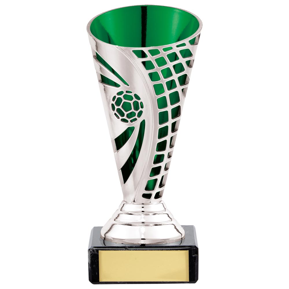 Defender Football Trophy Cup Silver & Green 140mm