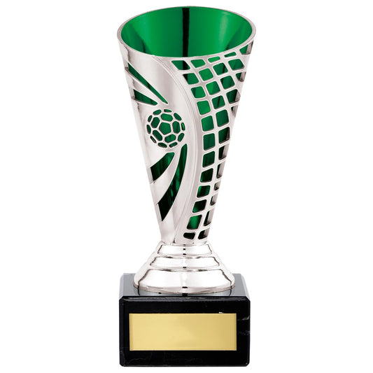 Defender Football Trophy Cup Silver & Green 150mm