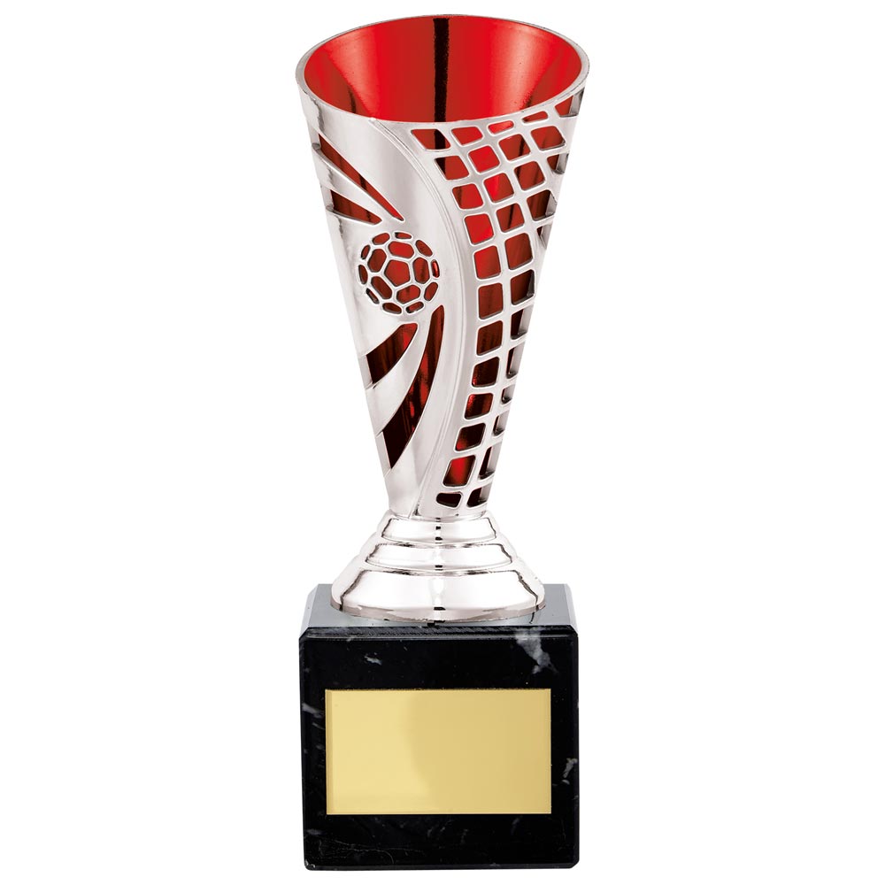 Defender Football Trophy Cup Silver & Red 170mm