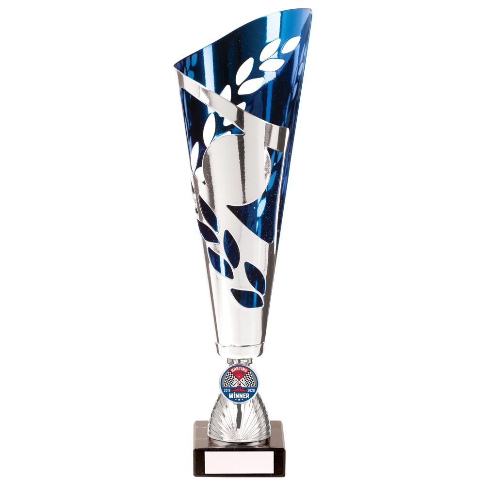 Zeus Lazer Cut Metal Cup Silver & Blue 310mm