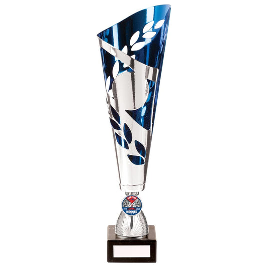 Zeus Lazer Cut Metal Cup Silver & Blue 340mm